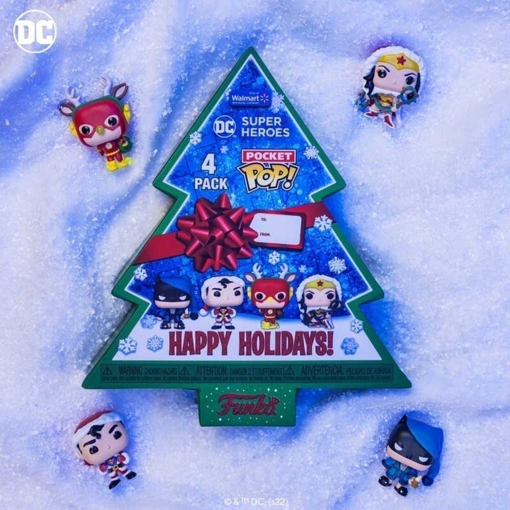 🌸 New FUNKO POP! DC Super Heroes Pocket Pops! Set of 4, Christmas Holiday